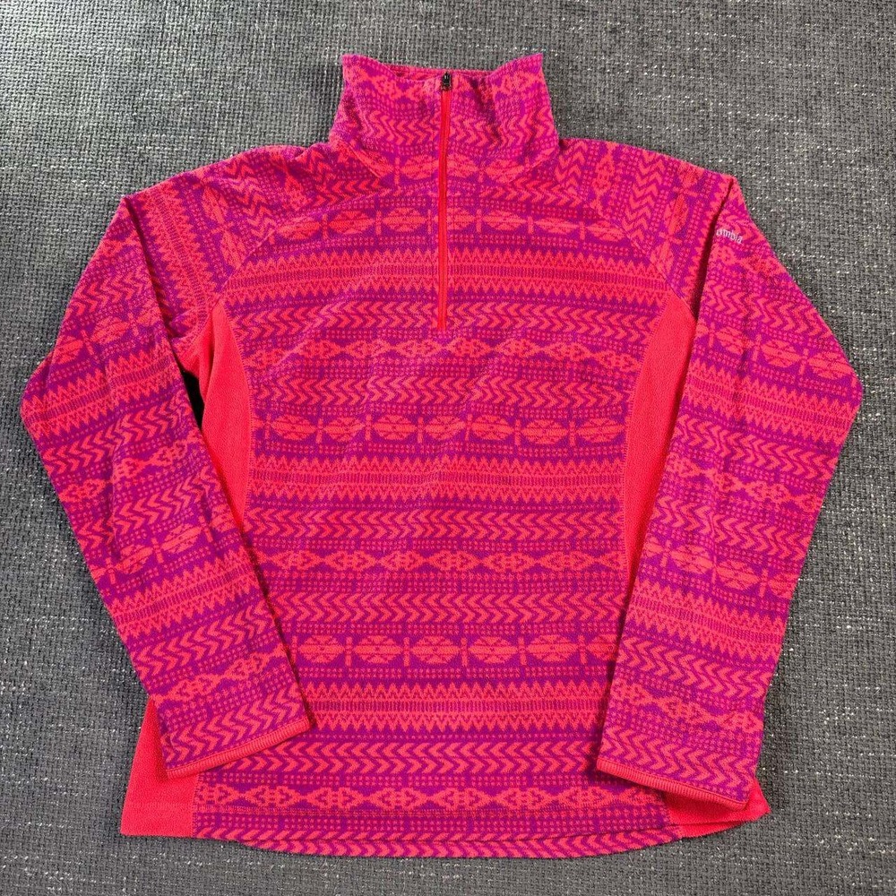 Columbia Fleece Pullover Womens Medium Pink Purple Aztec Geometric 1/4 Zip